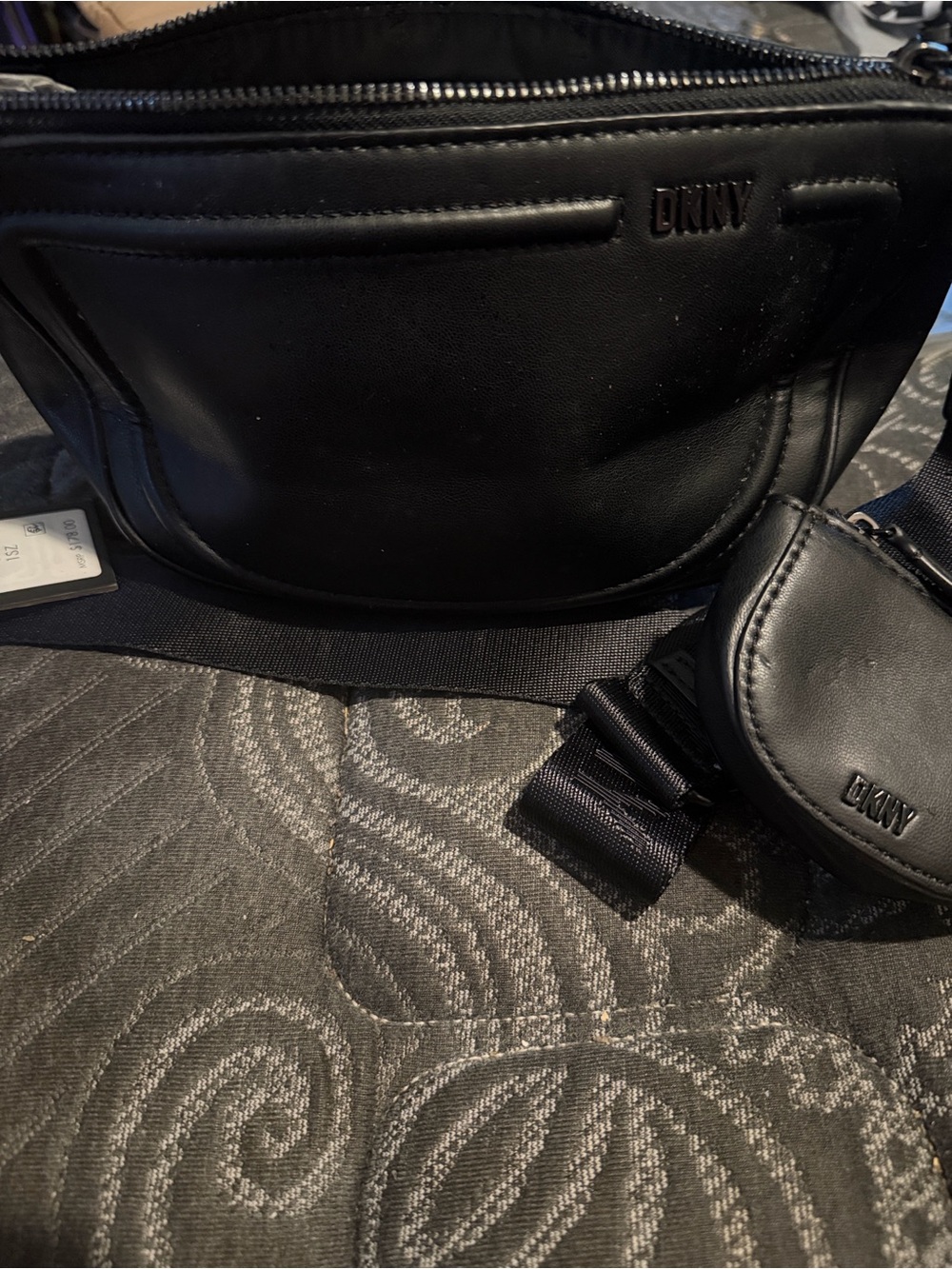 DKNY Black Leather-Look Belt Bag with Coin Pouch